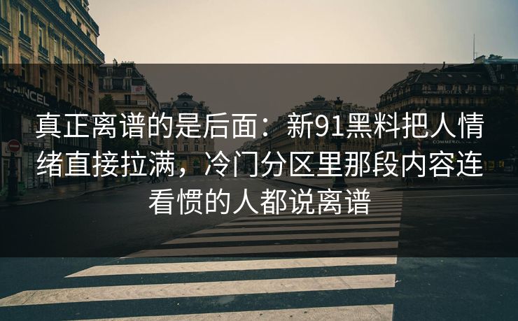 真正离谱的是后面：新91黑料把人情绪直接拉满，冷门分区里那段内容连看惯的人都说离谱