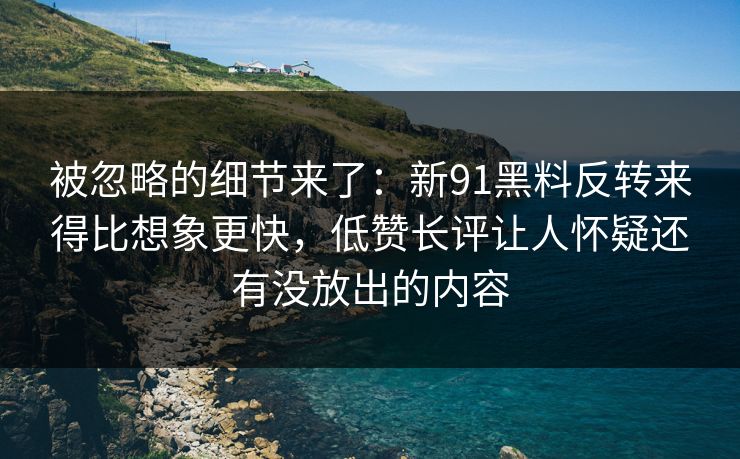 被忽略的细节来了：新91黑料反转来得比想象更快，低赞长评让人怀疑还有没放出的内容