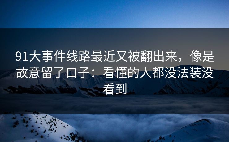 91大事件线路最近又被翻出来，像是故意留了口子：看懂的人都没法装没看到