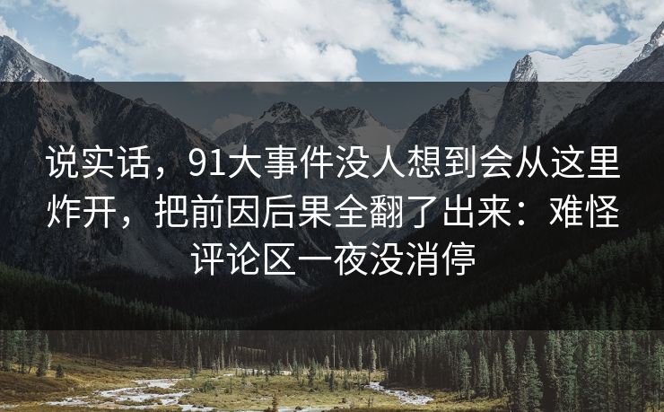 说实话，91大事件没人想到会从这里炸开，把前因后果全翻了出来：难怪评论区一夜没消停