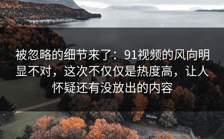 被忽略的细节来了：91视频的风向明显不对，这次不仅仅是热度高，让人怀疑还有没放出的内容